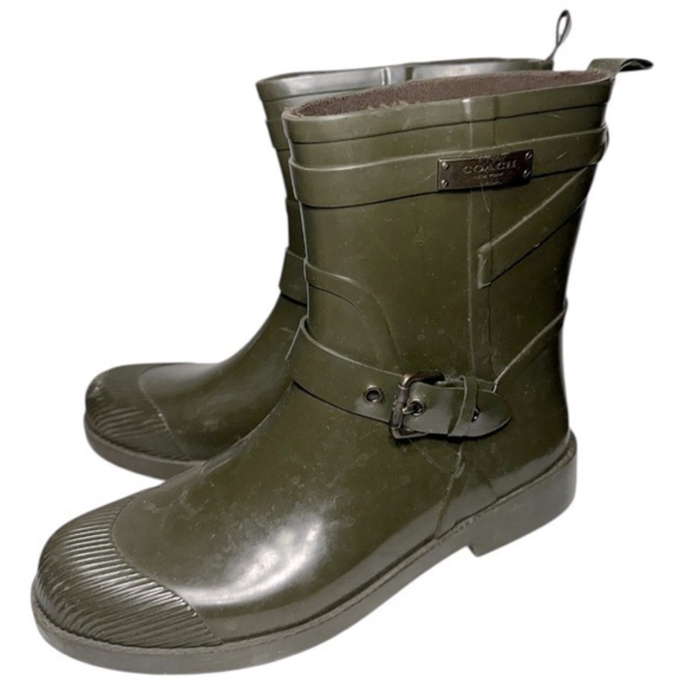 Coach Women’s Size 9 Fatigue Army Green Lester Shiny Rubber Rain Water Boots